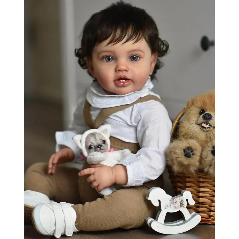 🆕24inch Soft Cloth Body Newborn Baby Poseable Limbs Reborn Baby with Curly Hair